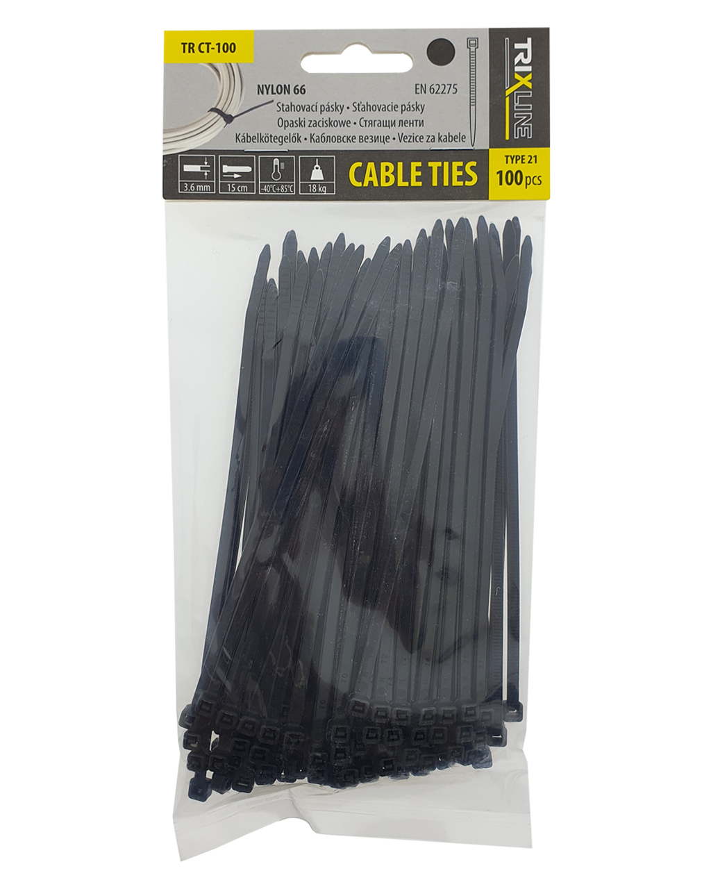 Stahovací pásky TR CT-100 150x3,6mm, černé TRIXLINE, 100ks