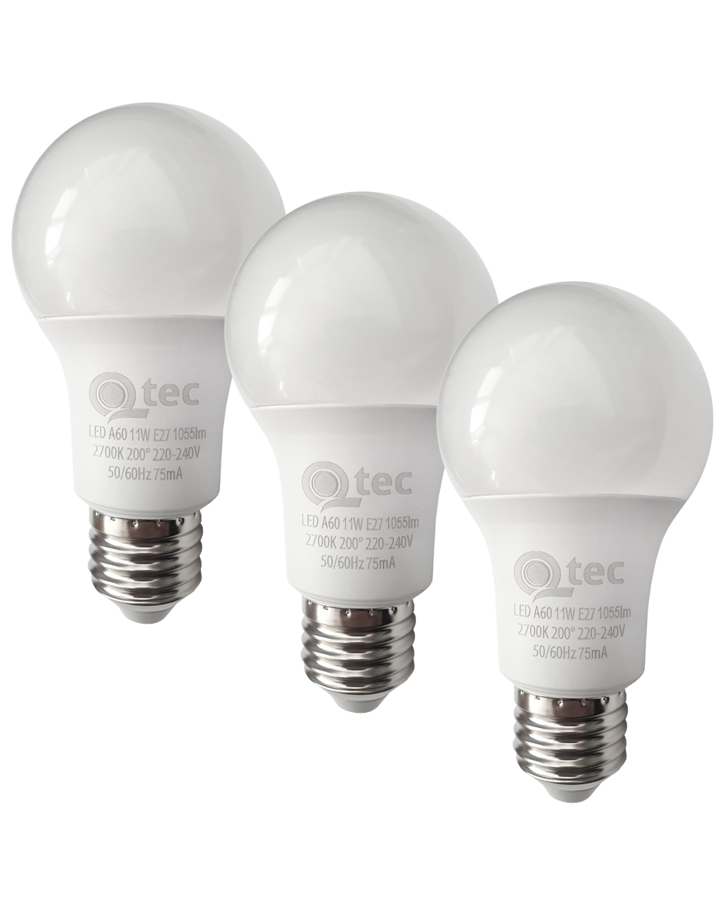 LED žárovky 11W/1055lm/A60/E27 teplá bílá 3 PACK Qtec
