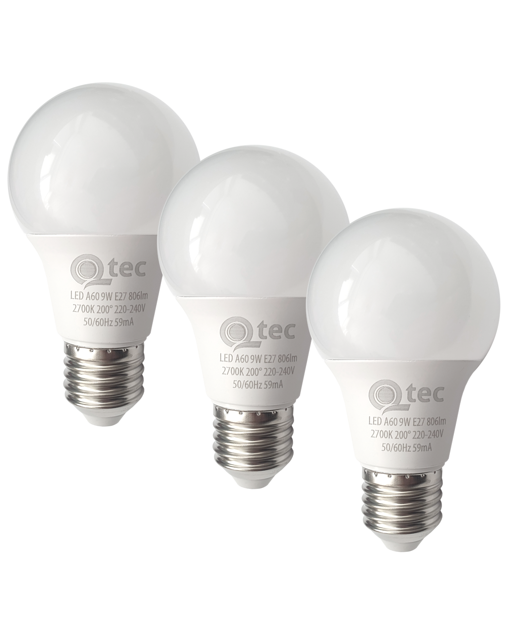 LED žárovky 9W/806lm/A60/E27 teplá bílá 3 PACK Qtec