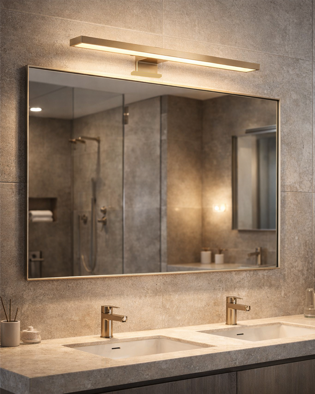 Q-305G LED 8W/640lm/4000K zrcadlové světlo 50cm - lesklé zlaté QTEC
