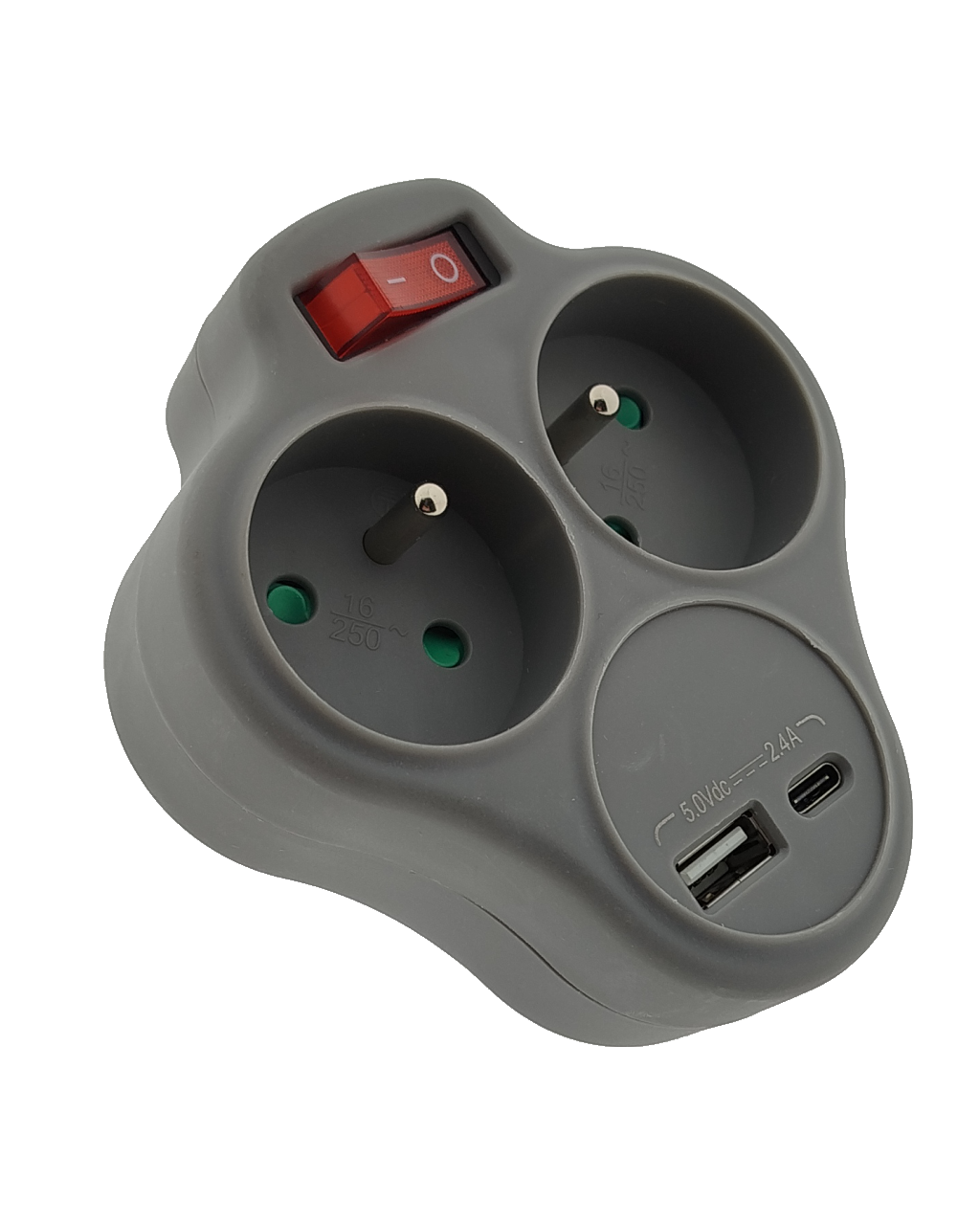 QTEC Q-416F Adaptér s USB nabíječkou  2x2P+E 1x USB - A/1x USB-C
