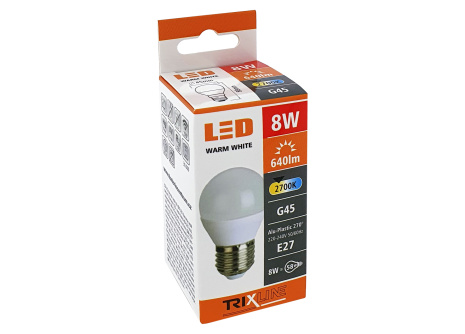 LED žárovka Trixline 8W E27 G45 teplá bílá