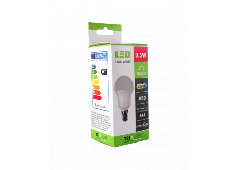 LED žárovka Trixline 9,5W E14 A50 studená bílá