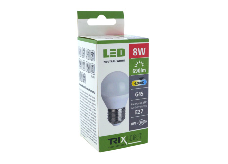 LED žárovka 8W E27 G45 Trixline neutrální bílá