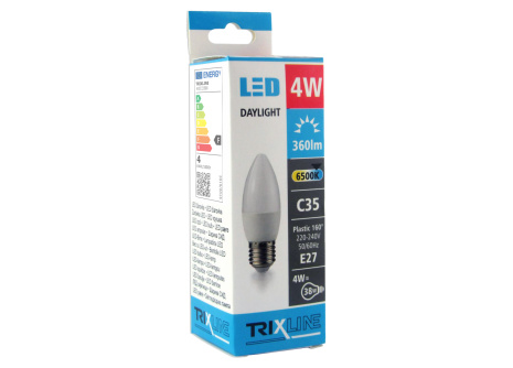 LED žárovka Trixline 4W E27 C35 denní světlo