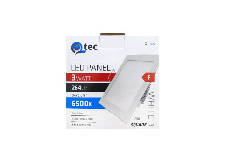 LED panel Qtec Q-215S 3W, čtvercové vestavné 6500K