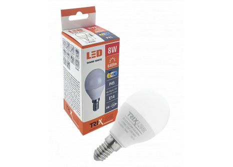 LED žárovka Trixline 8W E14 P45 teplá bílá