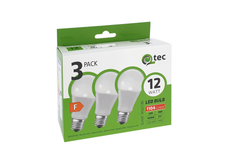 LED žárovky 12W/1104lm/A60/E27 neutrální bílá 3 PACK Qtec