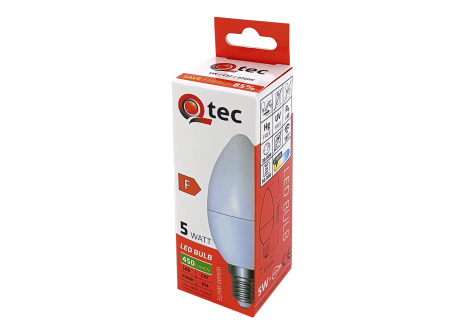 LED žárovka Qtec 5W C37 E14 teplá bílá