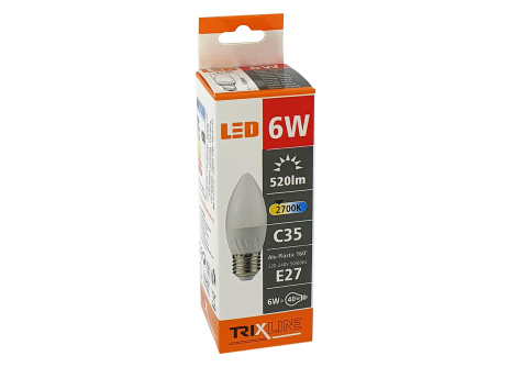 LED žárovka Trixline 6W E27 C35 teplá bílá