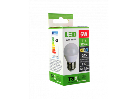 LED žárovka Trixline 6W E27 G45 studená bílá