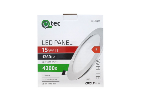 LED panel Qtec Q-206C 15W, kruhový vestavný 4200K