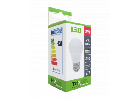 LED žárovka Trixline 8W E27 A50 studená bílá
