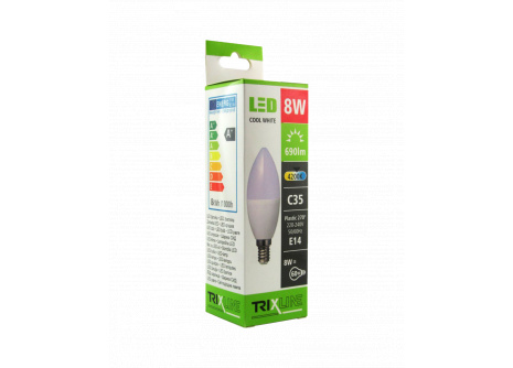 LED žárovka Trixline 8W E14 C35 studená bílá
