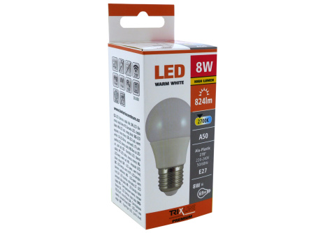 LED žárovka Trixline 8W E27 A50 teplá bílá