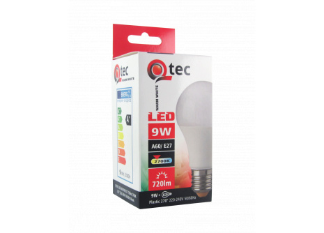 LED žárovka Q tec 9W A60 E27 teplá bílá