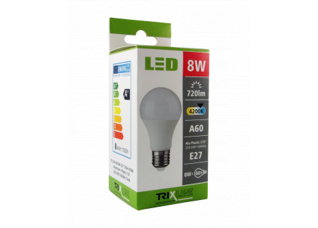 LED žárovka 8W A60 E27studená bílá