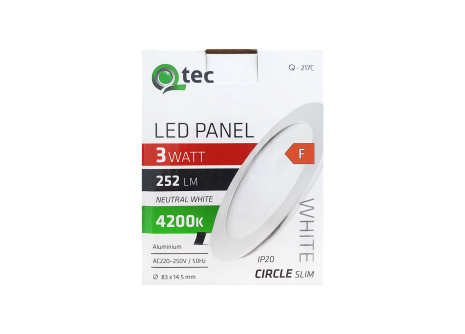 LED panel Qtec Q-217C 3W, kruhový vestavný 4200K