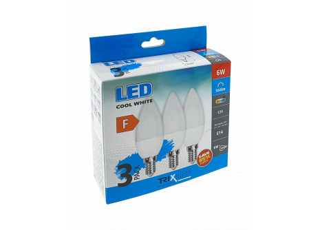 LED žárovka Trixline 6W C35 E14 studená bílá 3 PACK