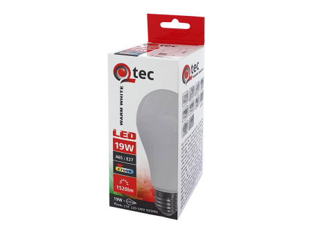 Qtec 19W LED žárovka E27 2700K A65