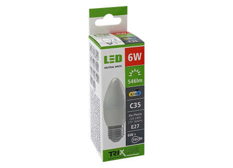 LED žárovka Trixline 6W C35 E27 neutrální bílá
