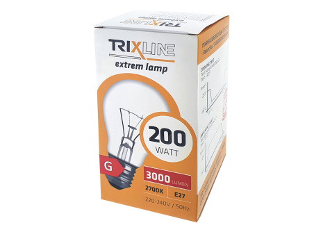 Teplotně odolná žárovka Trixline 200W, A70, E27, 2700K