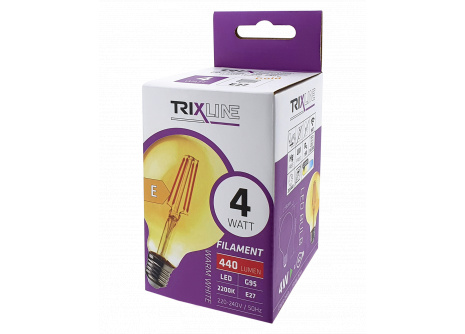 Dekorační LED žárovka FILAMENT Trixline 4W 440lm G95 E27 teplá bílá