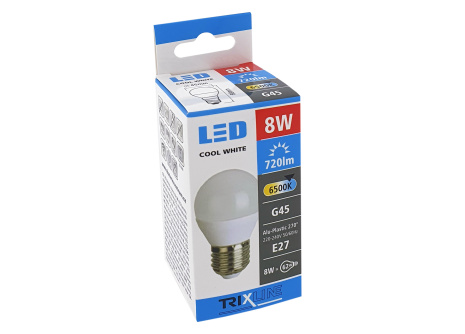 LED žárovka 8W E27 G45 Trixline studená bílá