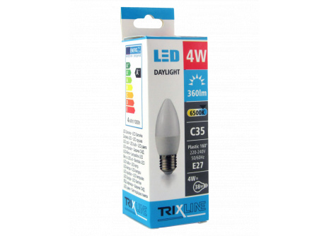 LED žárovka Trixline 4W E27 C35 denní světlo