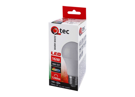 LED žárovka Qtec 16W A60 E27 teplá bílá