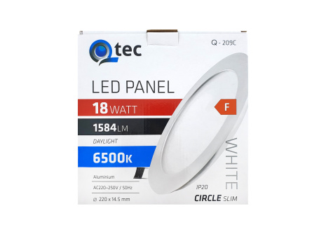 LED panel Qtec Q-209C 18W, kruhový vestavný 6500K