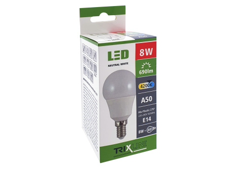 LED žárovka Trixline 8W E14 A50 neutrální bílá