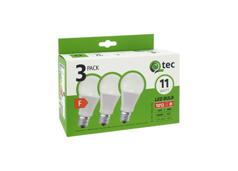 LED žárovky 11W/1012lm/A60/E27 neutrální bílá 3 PACK Qtec