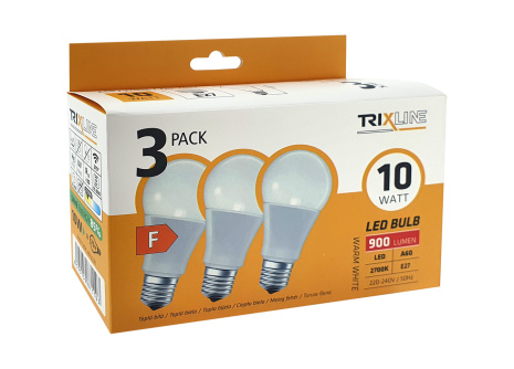 LED žárovka Trixline 10W A60 E27 teplá bílá 3 PACK