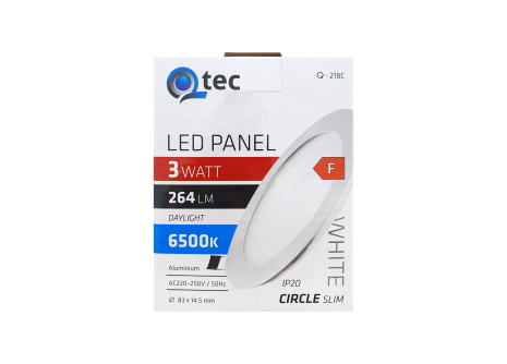 LED panel Qtec Q-218C 3W, kruhový vestavný 6500K