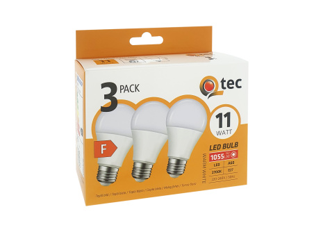 LED žárovky 11W/1055lm/A60/E27 teplá bílá 3 PACK Qtec