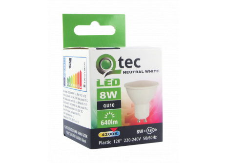 LED žárovka Q tec 8W GU10 studená bílá