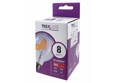 Dekorační LED žárovka FILAMENT Trixline 8W 960lm G95 E27 teplá bílá