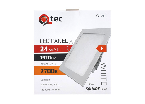 LED panel Qtec Q-211S 24W, čtvercový vestavný 2700K