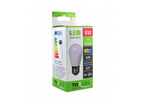 LED žárovka 8W E27 G45 Trixline studené světlo