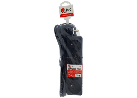 Prodlužovací přívod černý 4 zásuvky, 3m, Q-357F QTEC